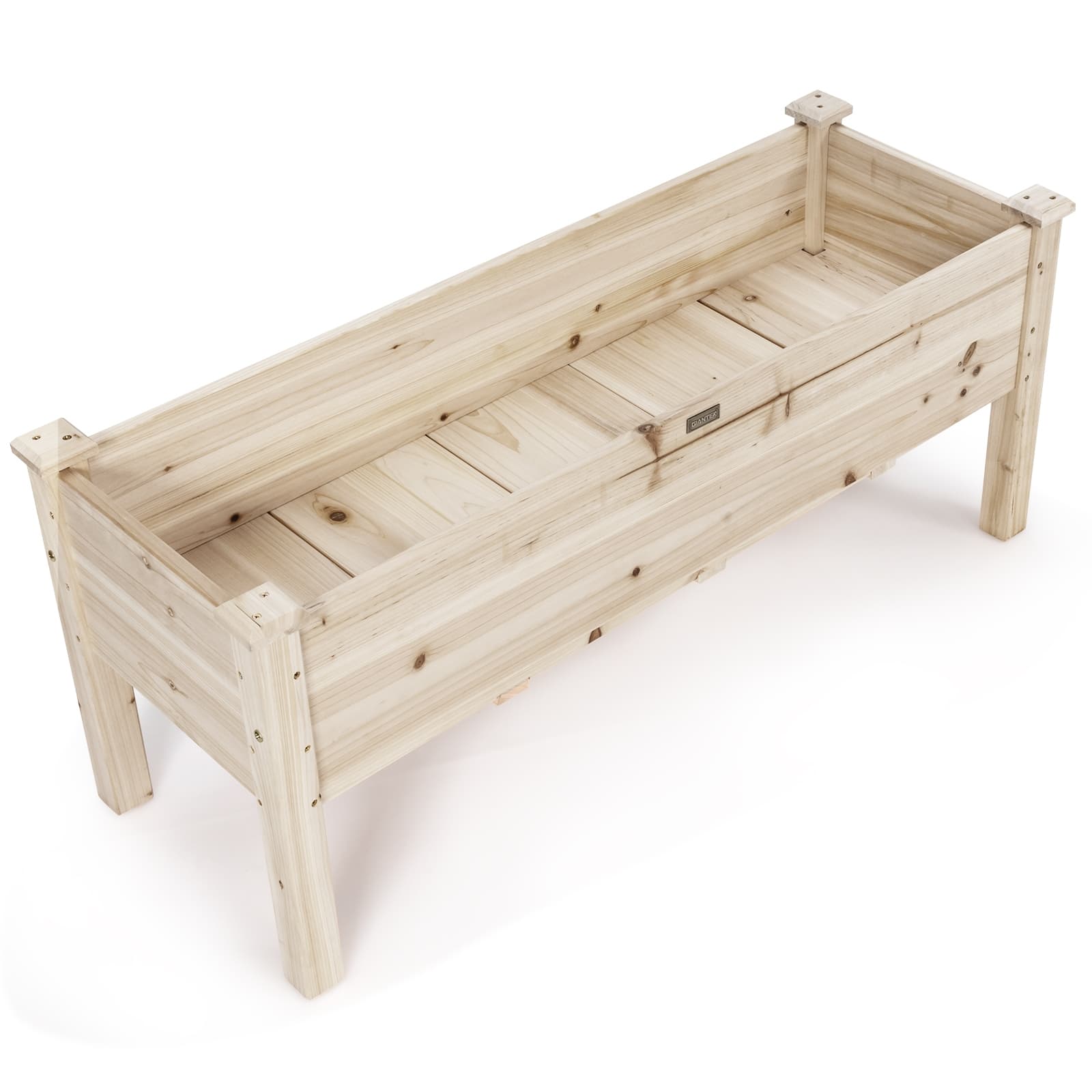 CostwayJardinière Surélevée en Bois Carré Potager sur Pied avec 5 Trous de Drainage 120x43,5x51CM Naturel