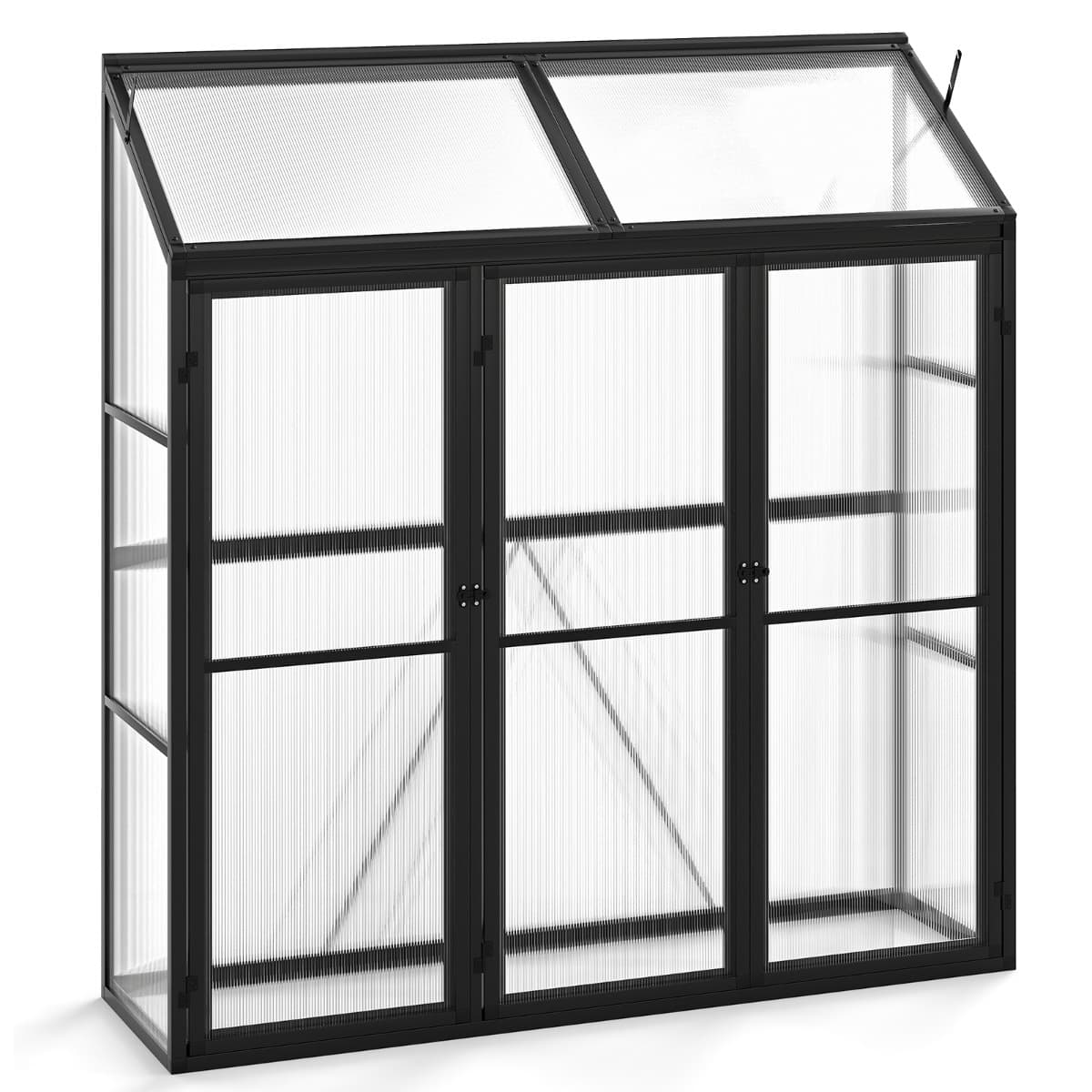 CostwaySerre de Jardin Extérieure en Aluminium Serre Mini Walk-in avec Lucarne et 3 Portes Fermables Plaques PC Résistantes au Soleil Noir