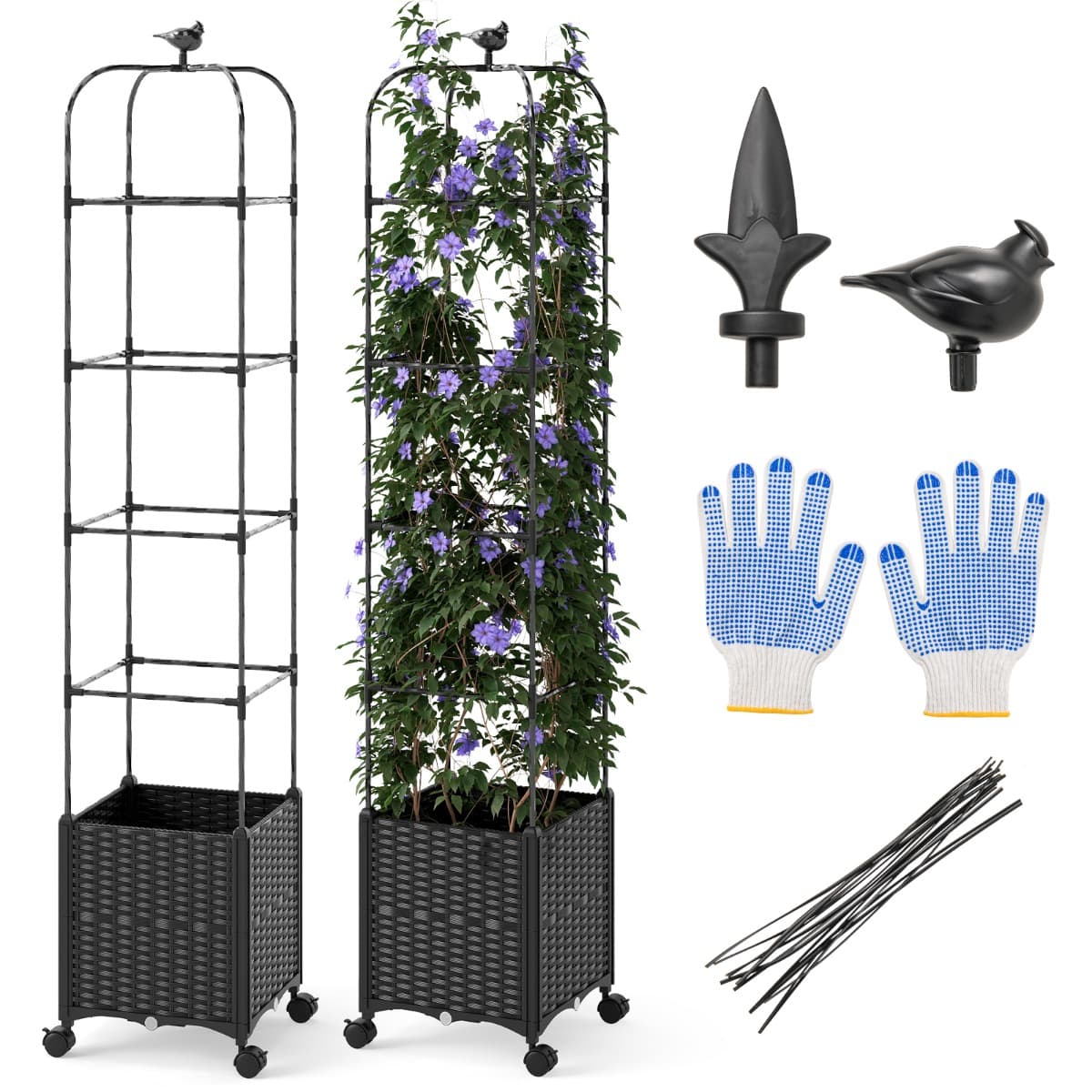 CostwaySupport de Plante avec Bac à Fleurs sur Roulettes Obélisque de Jardin Treillis d'Escalade Réglable en Hauteur